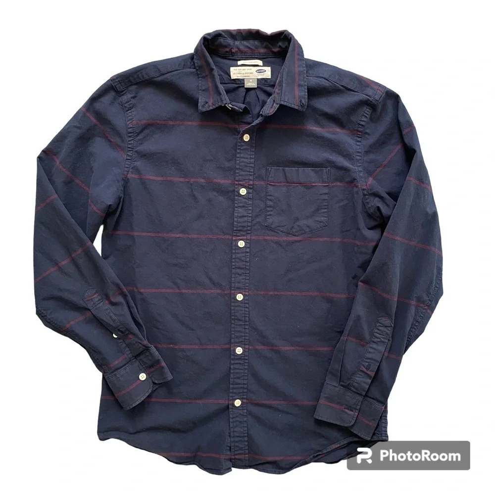 Men’s Old Navy Striped  Navy Blue Slim Fit Button Down Oxford Shirt Size M